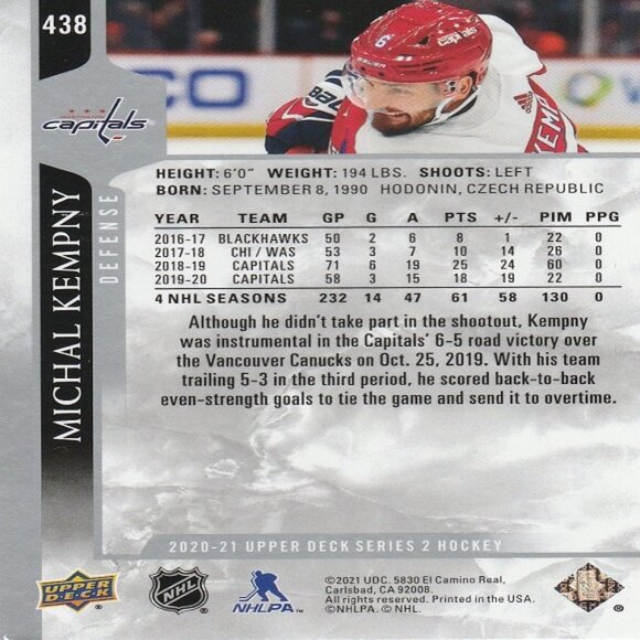 Michal Kempny - 2020-21 Upper Deck Series 2 Hockey Card - Picture 2 of 2